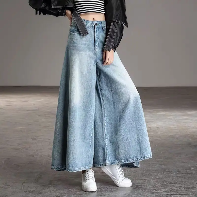 

2023 jeans High Waist Wide Leg Pants Women Spring Autumn Tall and Flowing Skirt Pants Washed Denim Trousers jeans for women