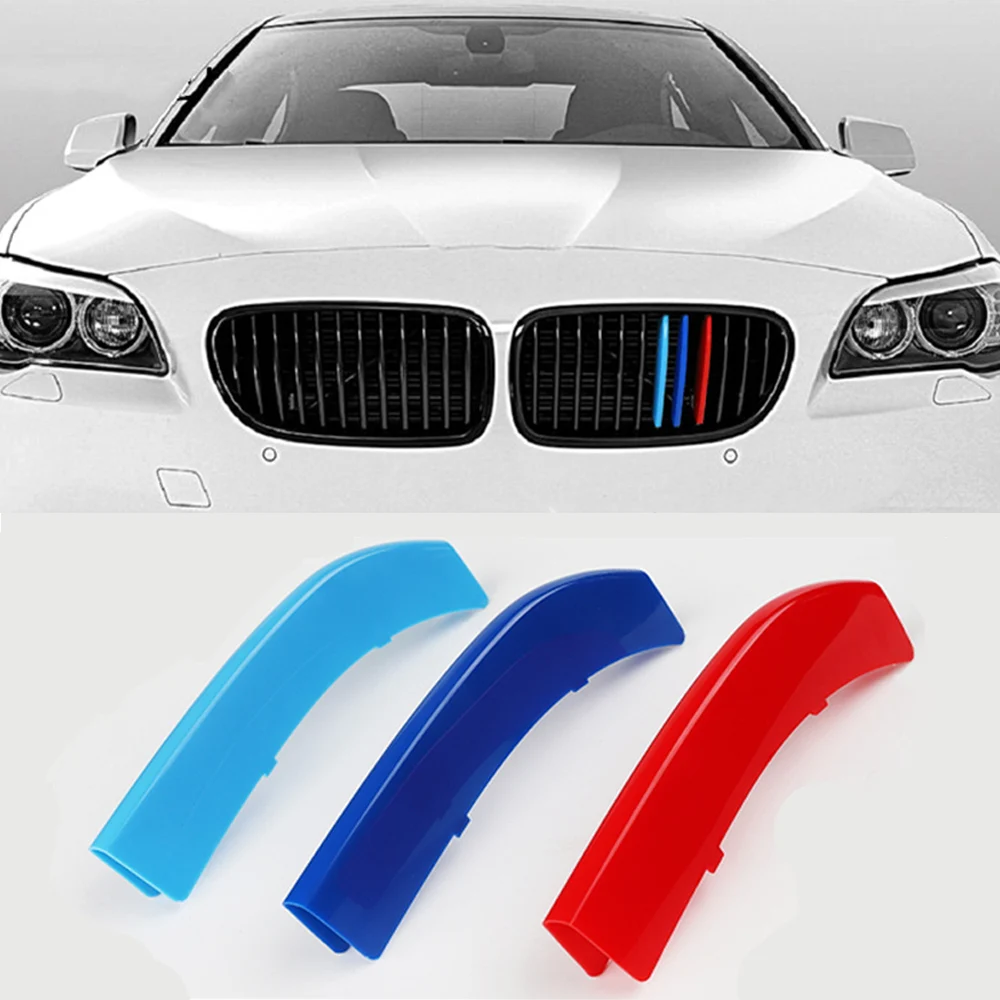 

3pcs Car Front Grille Trim Strips Cover for BMW F10 2011-2017 5 Series Auto M styling SPORT Performance