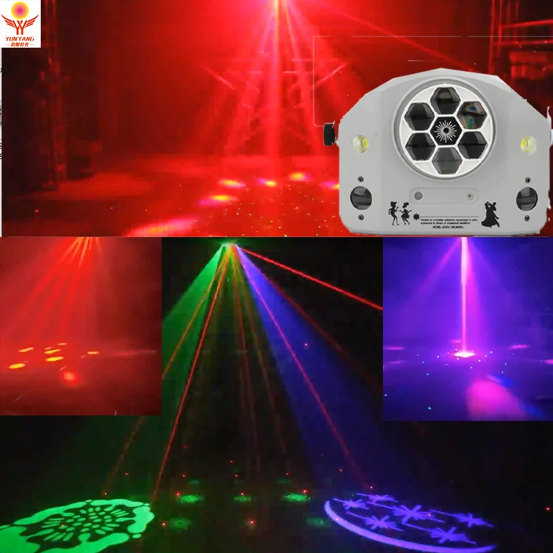 RGB Party Laser Bee Eye Laser Light DJ Projector Disco Light Bee Eye Pattern Strobe Laser 4 in 1 Effects and Music Control/DMX