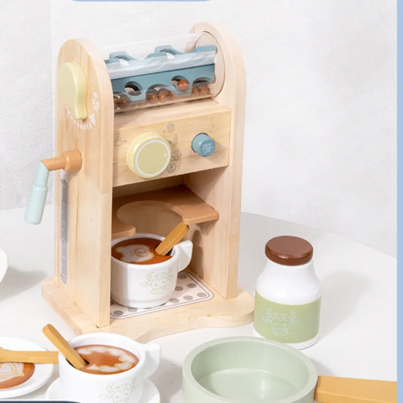 

Children's Wooden Puzzle Simulation Kitchen Simulated Kitchen Coffee Household Machine Play House Mini Cooking Toy New