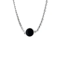 sterling silver necklace female aged double sided black disc card drip glue asymmetrical short collarbone chain