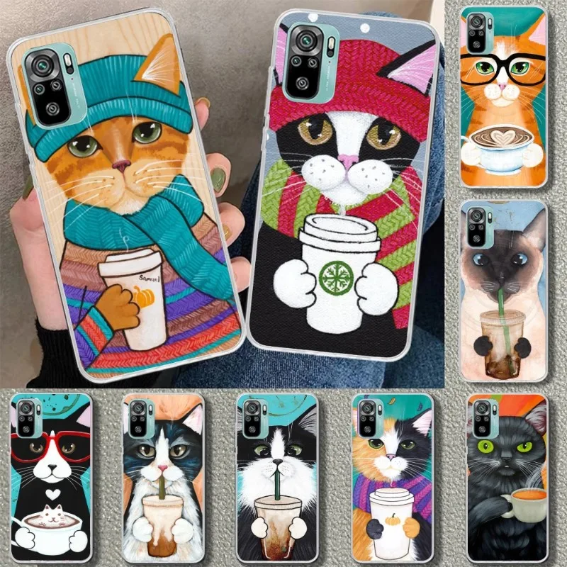 

Чехол для телефона с милым котом для Xiaomi 12, 11T, 10, 9, Redmi Note 10, 10S Pro, Redmi 9, 9A, 8, прозрачный чехол для телефона