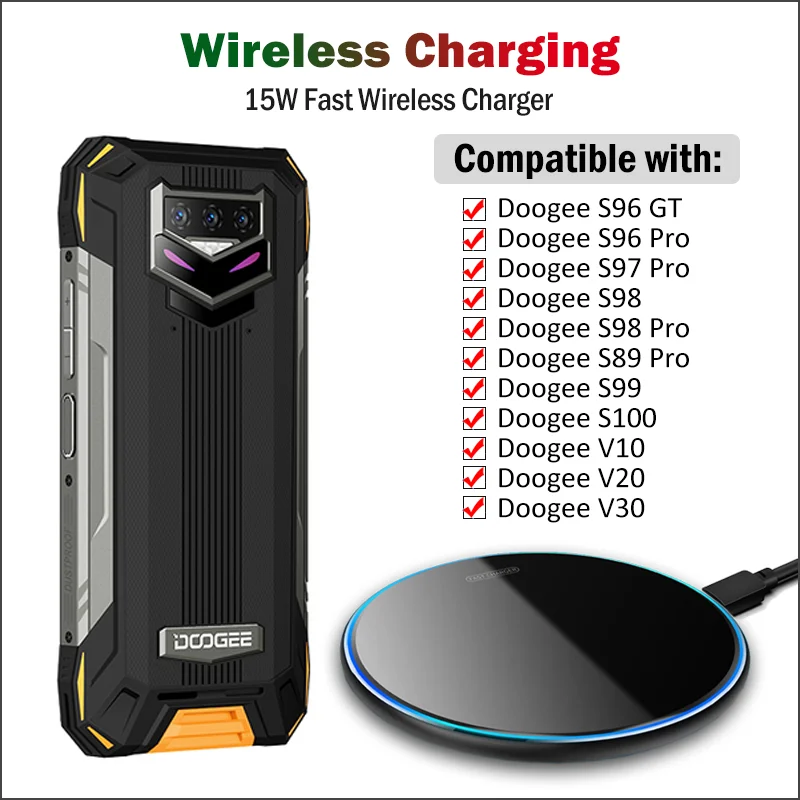 

15W Fast Wireless Charging for Doogee V10 V20 V30 S95 S96 GT S97 S98 S99 S100 S88 S89 Pro Plus Universal Qi Wireless Charger Pad