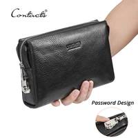 contacts genuine leather male clutch password design men handbag wristlet large capacity clutch purse casual wallet bag
