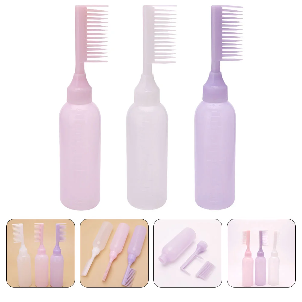 

3Pcs Hair Dye Bottles Root Comb Applicators Hair Dye Bottles for Barbershop Salon Supplies