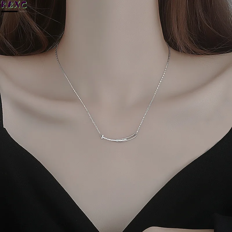 

RXBC 925 Sterling Silver high-grade smile Necklace women's collarbone chain light luxury minority summer design 2022 new Pendant