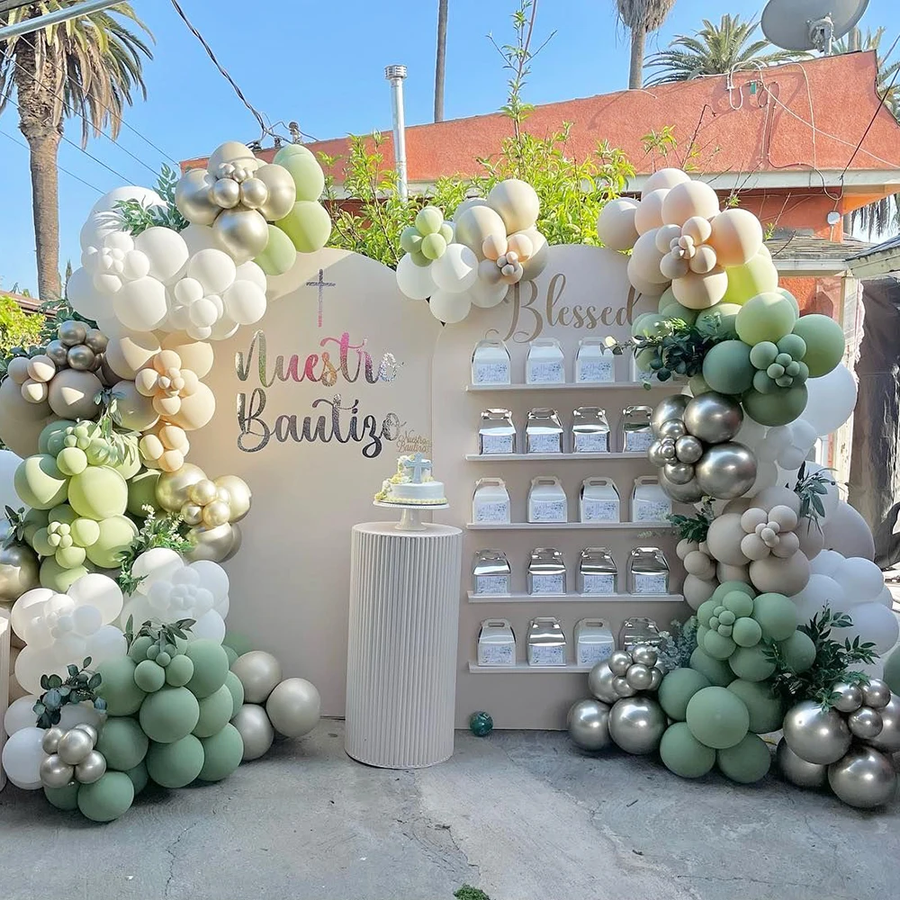 

126Pcs Retro Avocado Sage Green Balloons Garland Arch Kit Baby Shower Decor Sand White Balloon Birthday Party Decorations Globos