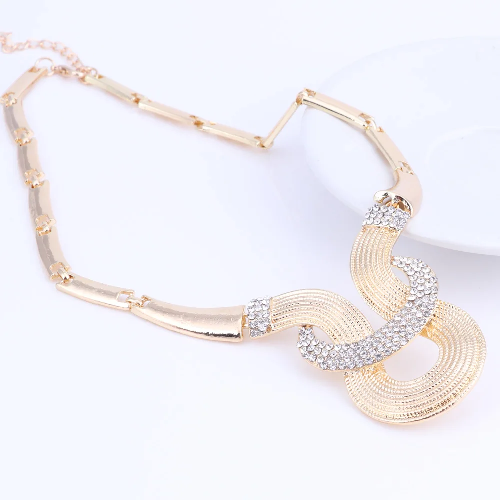 Fashion Wedding Dubai Africa Nigeria African Jewelry Set Gold-color Crystal Necklace Earrings Romantic Women Bridal Sets | Украшения и