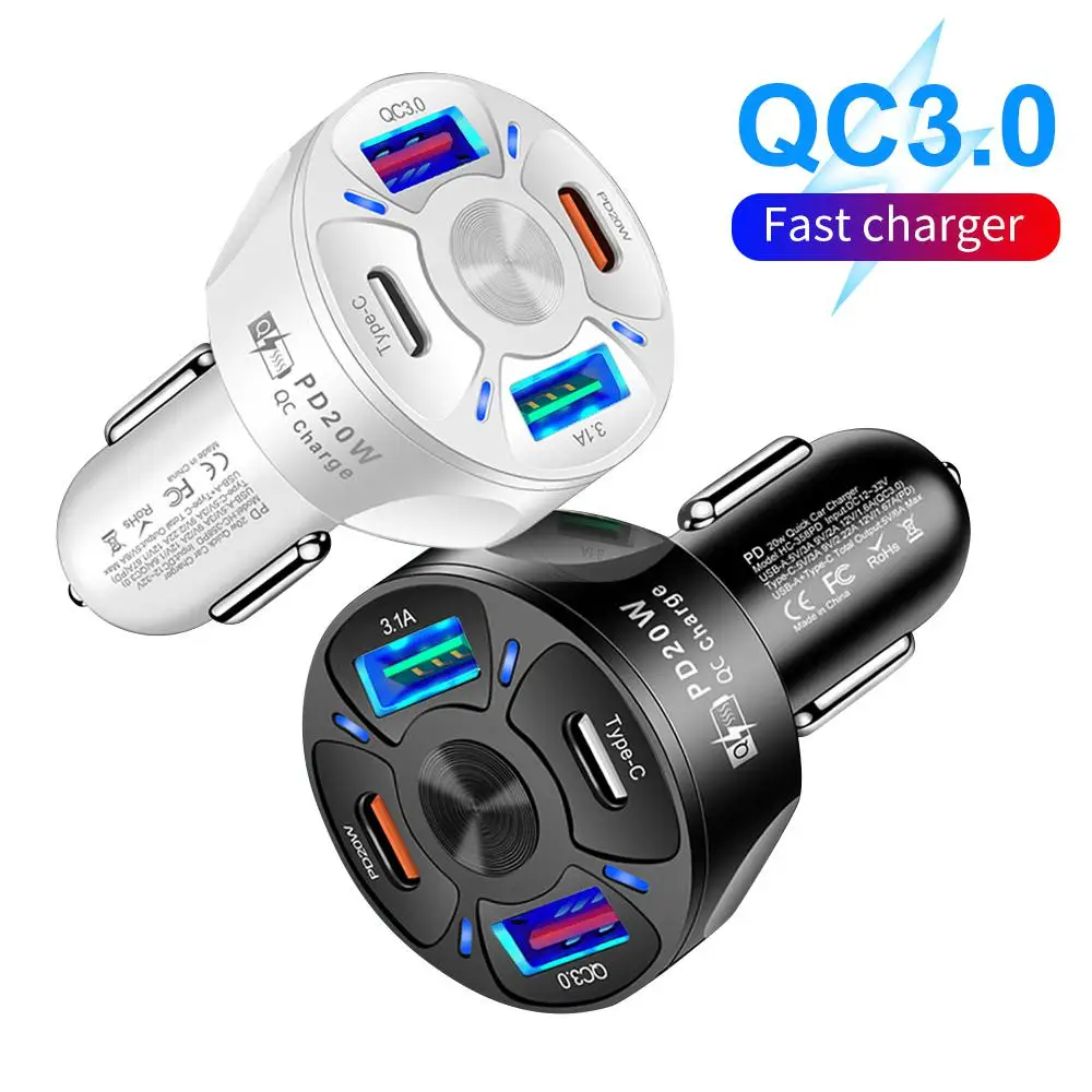 

Round Dual USB C Car Charger Fast Charging USB Type C Fast Charger PD QC3.0 For Iphone Samsung Xiaomi Car Phone Charger Adapter