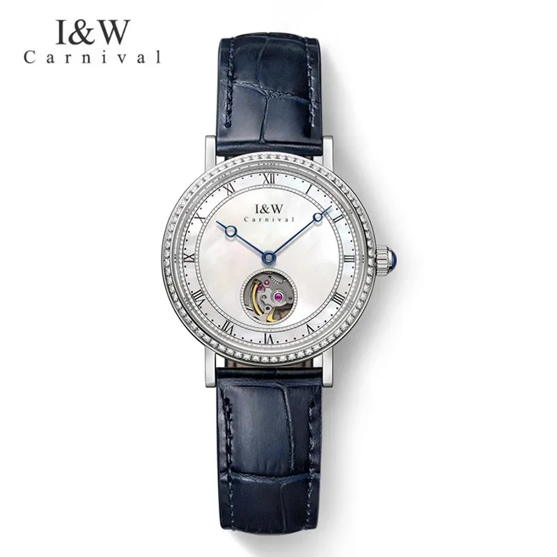 Relogio Feminino I&W CARNIVAL Brand Ultra Thin Mechanical Watches For Women Luxury Waterproof Fashion Dress Automatic Wristwatch