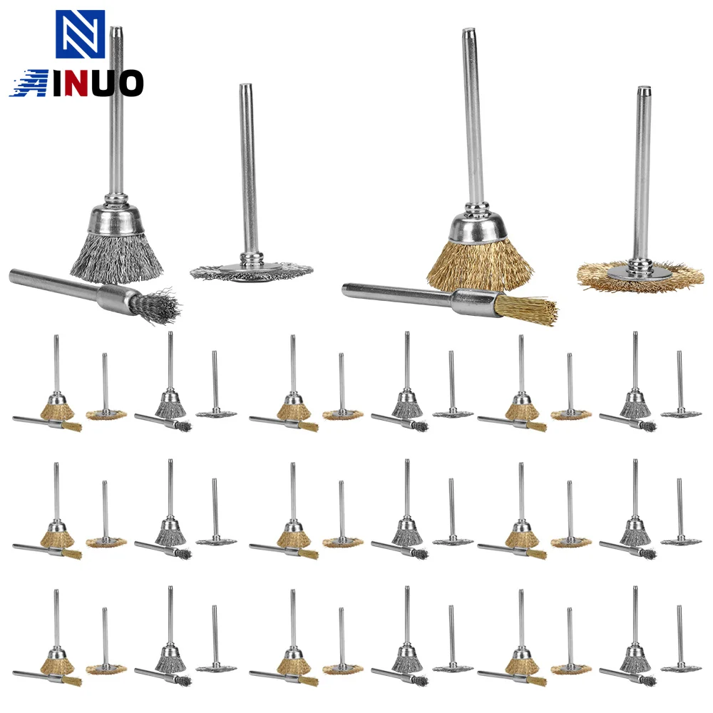 

9/60Pcs Steel Wire Brass Mini Router Brush Grinder Drill Wheel Brush Polishing for Dremel Rotary Tools Small Brushes Cleaning