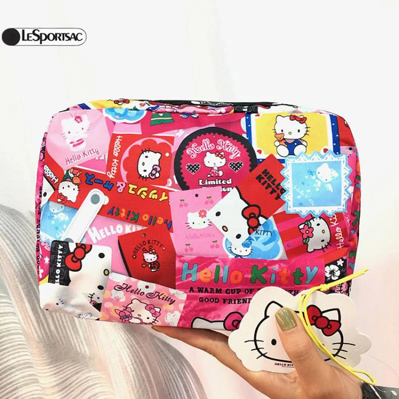 

Kawaii Sanrio Anime Cartoon Cute Hello Kitty Snoopy Lesportsac Nylon Cloth Bag Cosmetic Bag Clutch Bag Wash Bag Toys for Girls