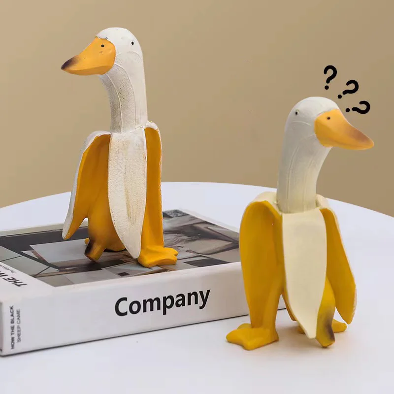 

Banana Kawaii Duck Statue Resin Duck Desk Decoration Creative Kids Gifts Funny Decortive Miniatures Desktop Ornament Room Decor