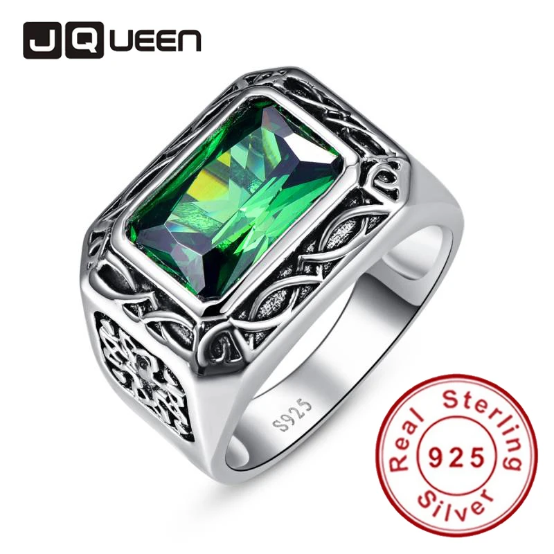 

Мужское и женское кольцо JQUEEN, Винтажное кольцо из настоящего серебра 925 пробы с изумрудной гравировкой и цветком, размеры 6-14