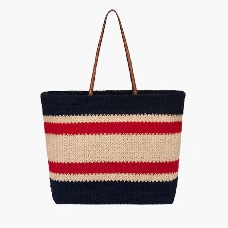 

2022 Tote exquisite high-capacity hand Composite bag woman new straw woven small number stripe fashion shoulder Barrel-shaped