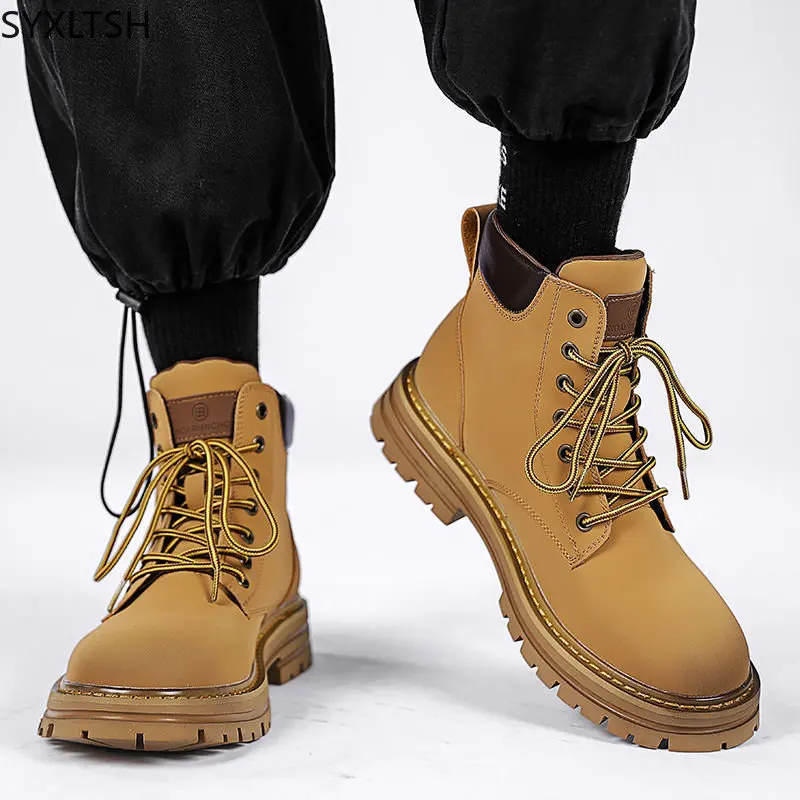 

Ankle Boots for Men Leather Shoes for Men Platform Boots Werkschoenen Casual Shoes for Men Casuales Black Boots Chaussure Homme