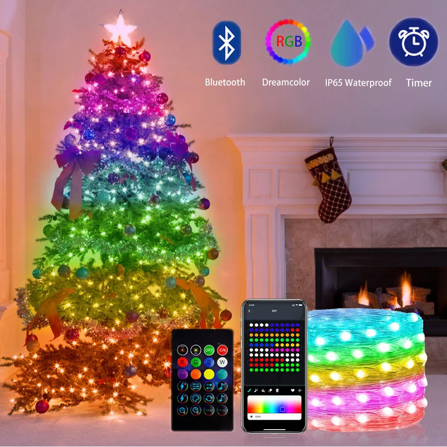 

WS2812B USB LED Dreamcolor Fairy String Lights Bluetooth Christmas Lights Wedding Decoration Bedroom Holiday Lighting Waterproof