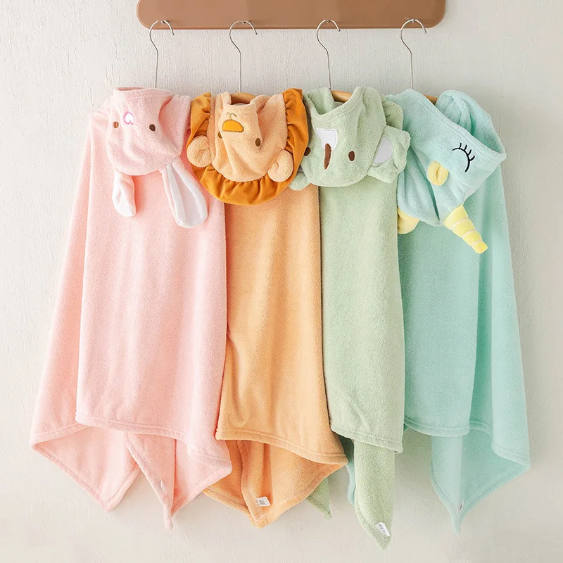 Cartoon Unicorn Infant Boys Girls Hooded Cloak Cotton Coral 