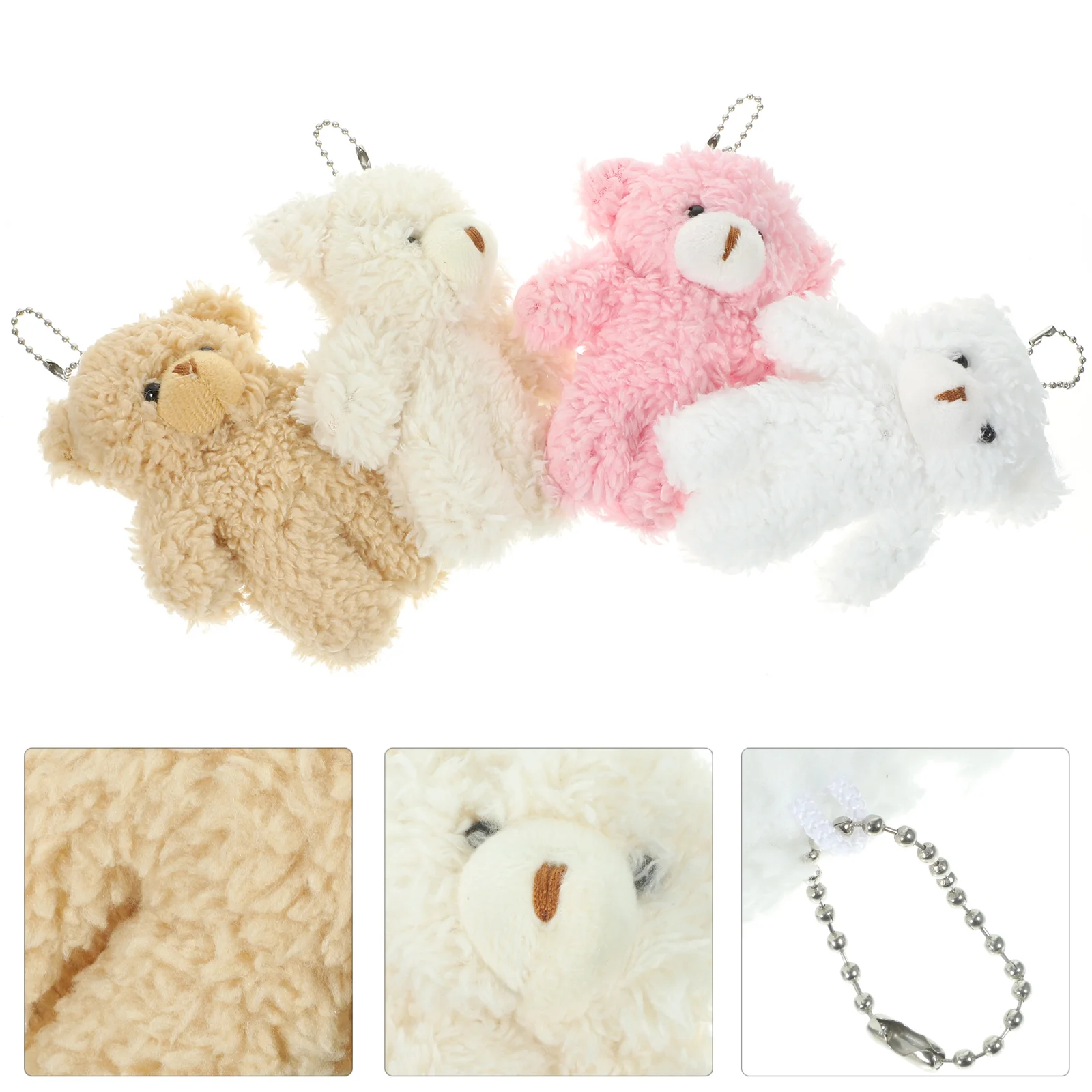 

4 Pcs Plush Bear Women Keychain Pendants Backpack Keychains Figure Toys Stuffed Ring Charms Animal Purse Aesthetic Decors