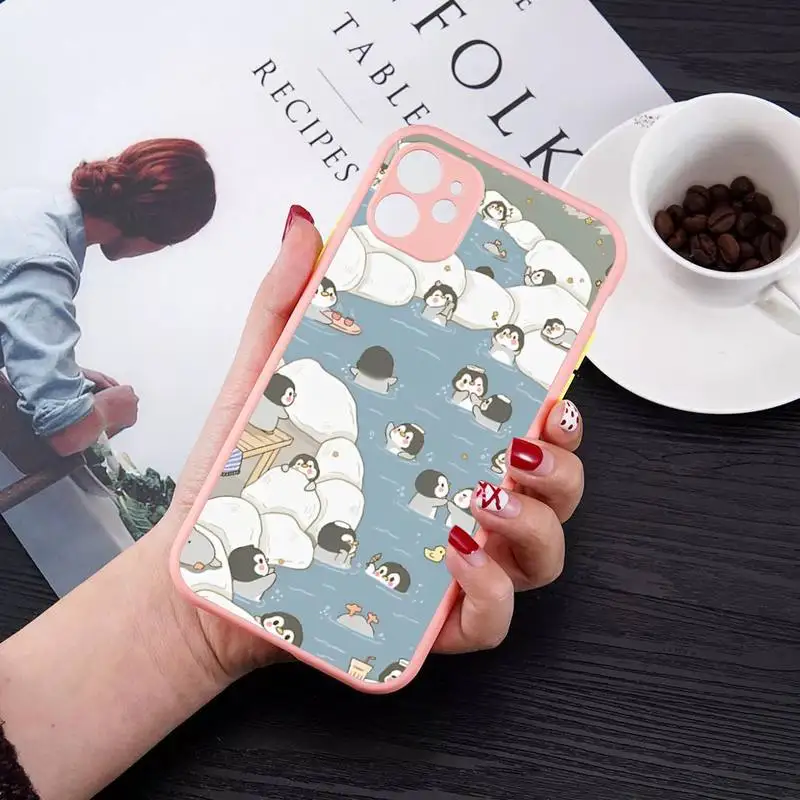 Cartoon Penguin Phone Case for iPhone 14 11 12 13 Mini Pro Max 8 7 Plus X XR XS MAX Translucent Matte Cover