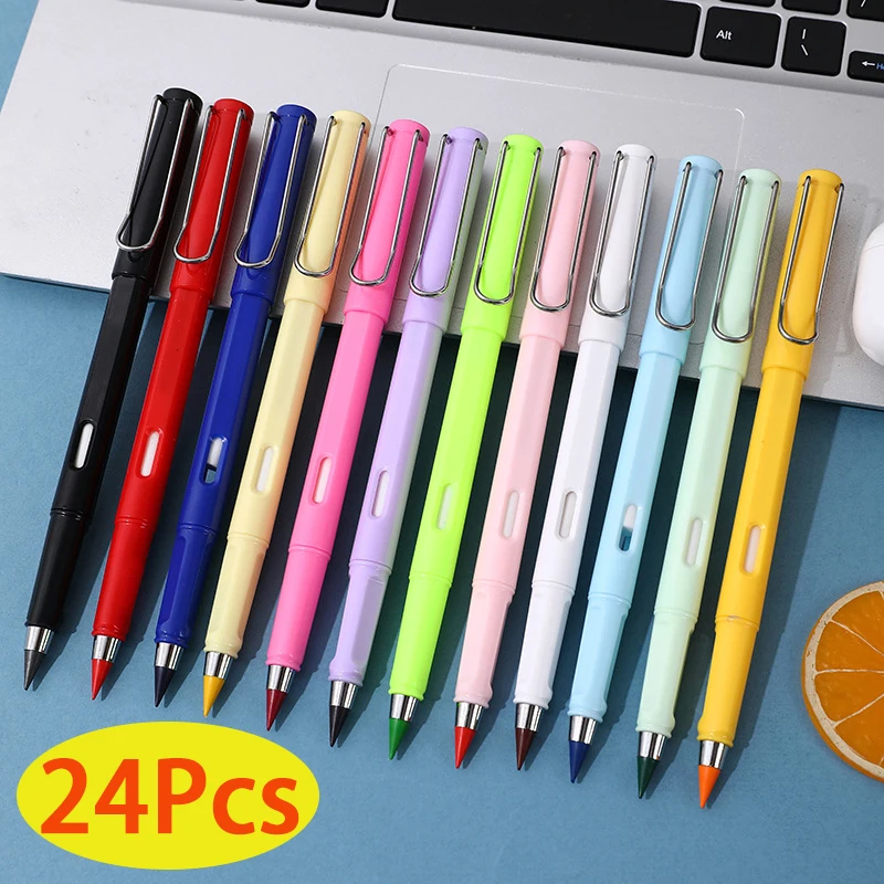 

24Pcs 12 Colors Small Size Eternal Pencils No Ink Children's Writing and Painting School Kawaii Stationery Supplies