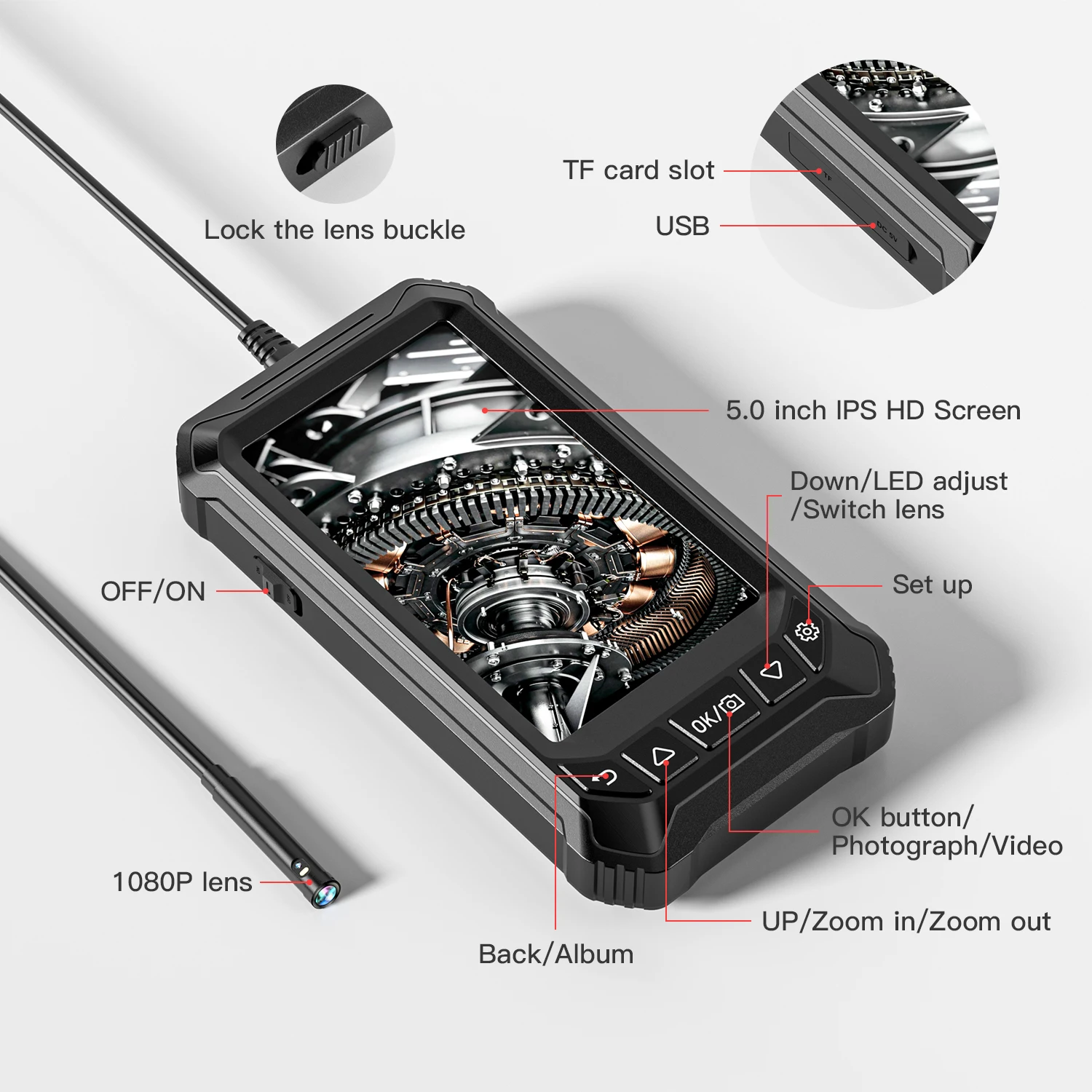 8 мм 10 м 5-дюймовый экран Ips Двойной объектив видео проекскоп автомобильные