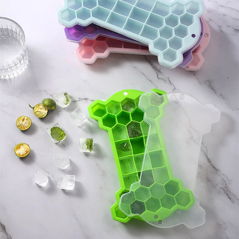 

Creative 30 Holes Bone Shaped Ice Tray Silicone Ice Mold with Cover Household Ice Box Ice Cube Mold Kitchen Accessories