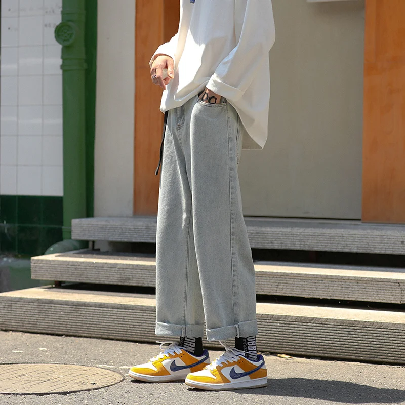 Blue White Baggy Jeans Men Fashion Harajuku Casual Straight Jeans Men Streetwear Hip-hop Loose Denim Pants Mens Trousers S-2XL