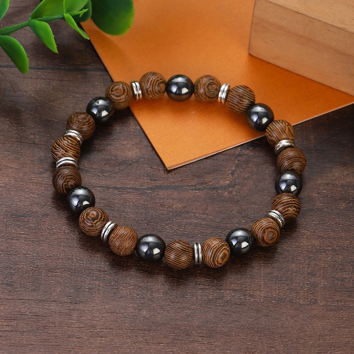 Новый 8 мм мужской браслет из натуральных гематитовых бусин винтажные деревянные