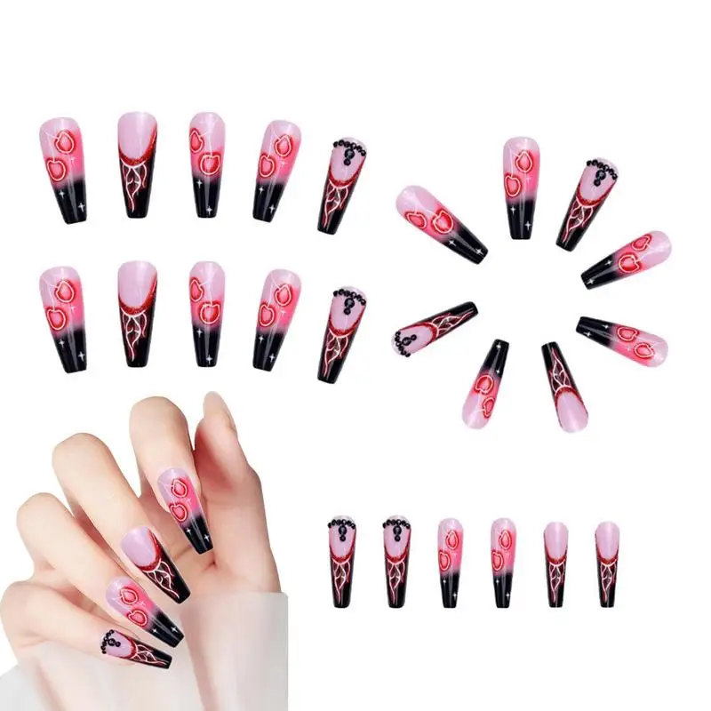 

24 шт., глянцевые накладные ногти с рисунком пламени вишни