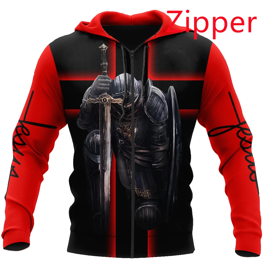 

2021 new brand clothing Templar fashion zipper shirt crusader 3D printing hoodie sweater unisex jacket casual streetwear SD29