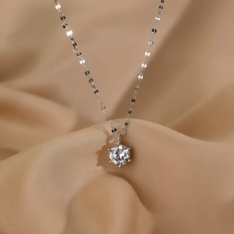 

999 Silver Six Prong Single Zircon Necklace Fashion Gift Hot Selling Jewelry For Decoration Festival Gift 2022 New
