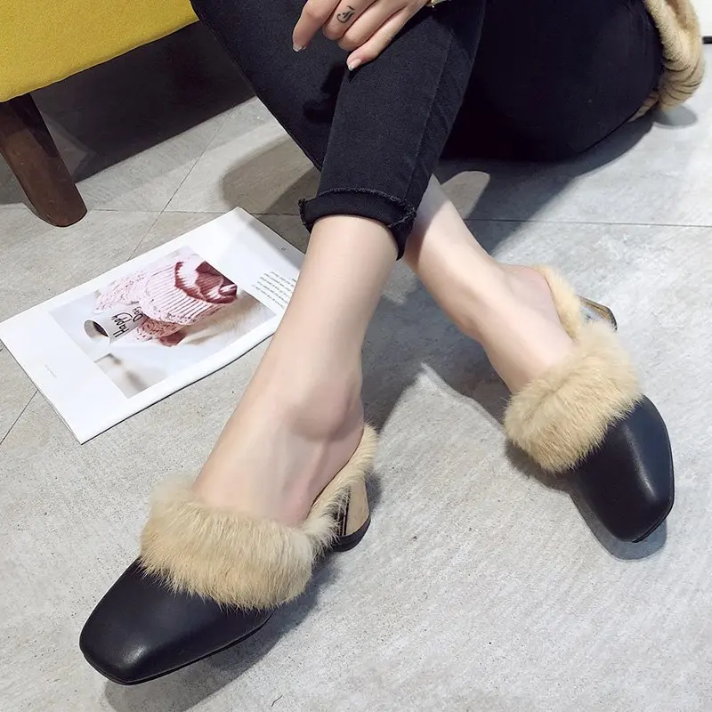 Женские теплые меховые тапочки женская обувь зимние роскошные пушистые женские