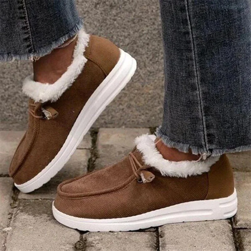 

Brown Women Shoes Winter Boots Warm Plush Velvet Ankle Snow Boots Lace Up Winter Sneakers Soft Comfortable Cotton Women Shoes
