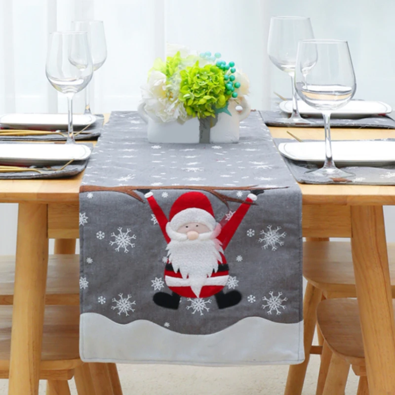 

Christmas New Year Table Runner Flag Cotton Embroidered Faceless Old Man Cartoon Dust Cover Coffee Tea Desk Party Supplies Decor