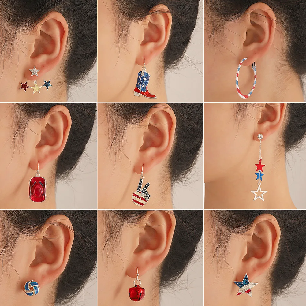 

Independence Day Carnival Party Earrings Star Painted Butterfly Tassel Dangle Earring Red Blue Stud Women Gift Trendy Jewelry