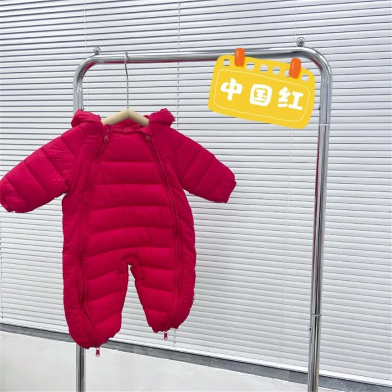 

2022 Infant Girls Jumpsuit Autumn Winter New Children Plus Velvet Down Cotton One-Piece Hooded Climbing Clothes Baby Boys Romper