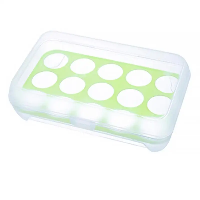 

2021 New Egg Holder PP Refrigerator 15 Grids Eggs Tray Box with Lid Clear Stackable Plastic Storage Kitchen Container