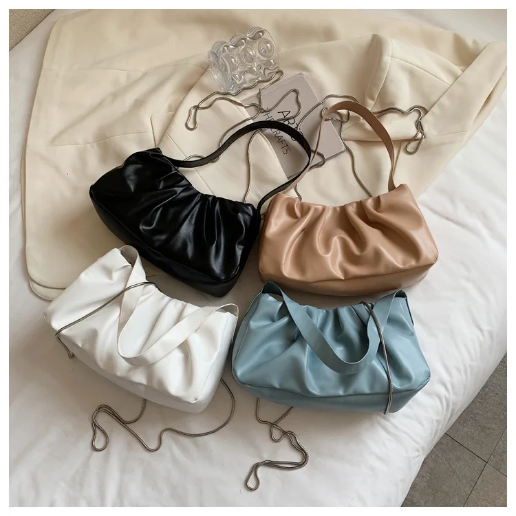 

Wrinkled solid color simple retro handbag bag women's bag new trend simple fashion single shoulder diagonal chain texture handba