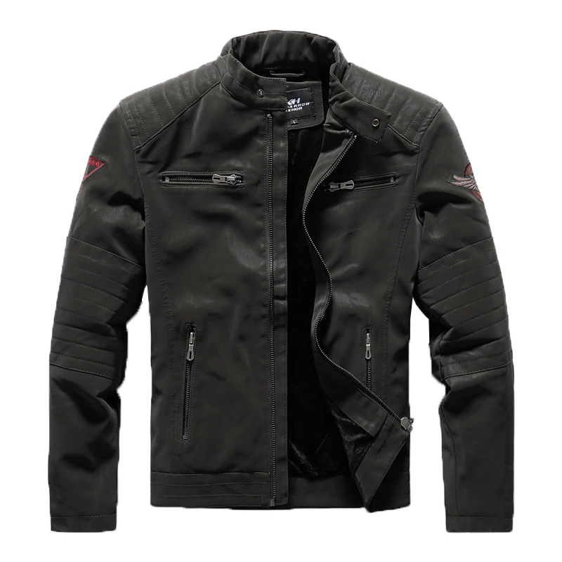 Мужская весенняя куртка-пилот из ПУ кожи с карманами