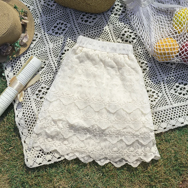 

Girls Baby Skirts Spring Summer Floral Lace Solid Layers Lace Eslastic Waist Kids Skirts Children Clothing for Girls