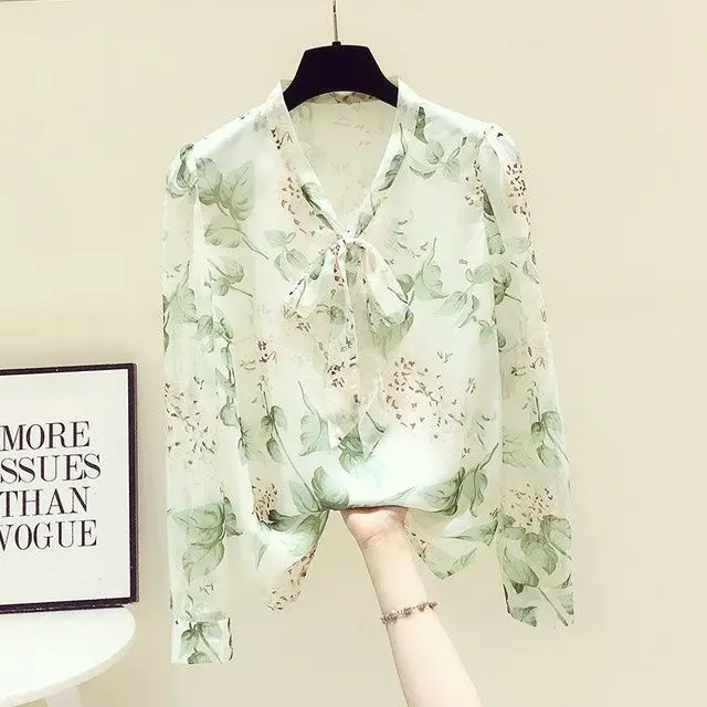 

Женская шифоновая блузка с длинным рукавом, с бантом