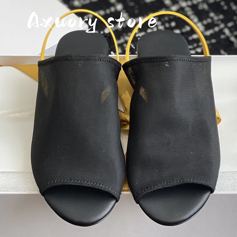 2023 New Summer Flat Sandals Woman Mesh Peep Toe Holiday Beach Shoes Women Back Strap Roman Sandals