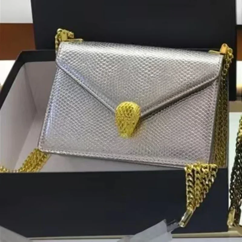 

Luxury Women Lady Shoulder Bag 2023 New Fashion Serpentine Handbag Metallic Shoulder Girdle Snake Metal Logo Cross Body Bag