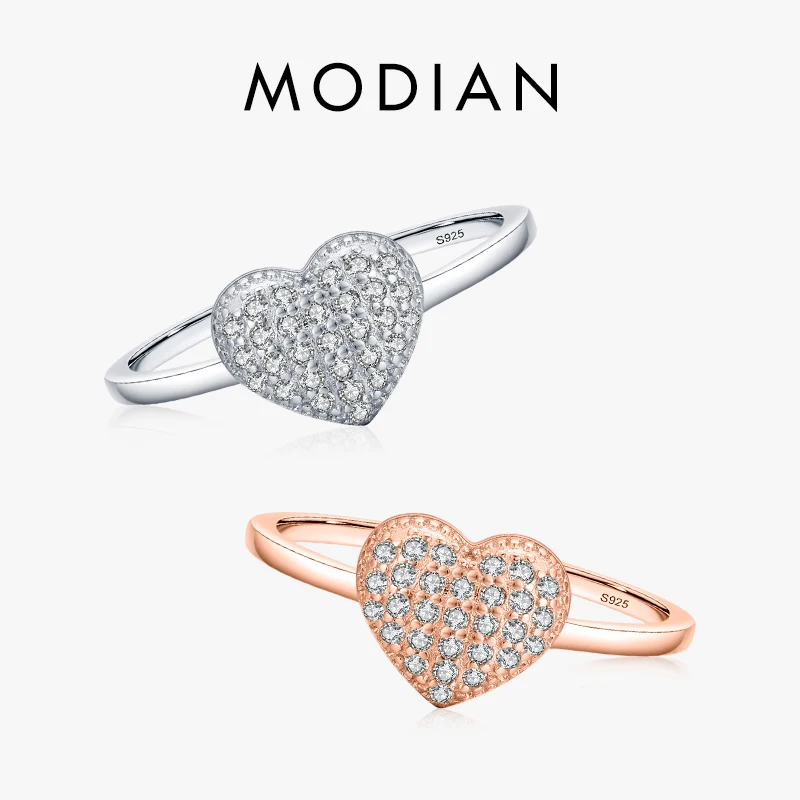 

MODIAN Genuine 925 Sterling Silver Delicate Heart Finger Ring With Dazzling Zirconia For Women Fine Jewelry Valentine Day Gift