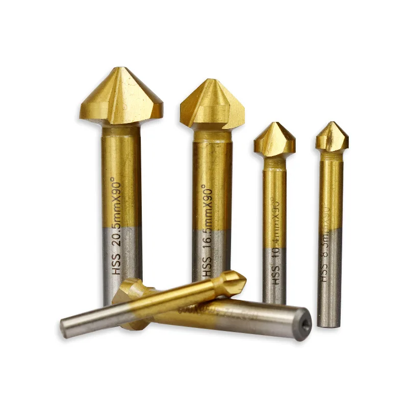 

6pcs Round Shank 3 Flute 90 Degree HSS Chamfer Chamfering Cutter End Mill Tool Countersink Drill Bit Set 6.3-20.5MM Cutter Drill