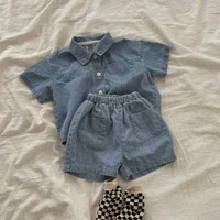 honeycherry 2022 summer baby short sleeved denim shirt shorts set two piece set summer little girl clothes