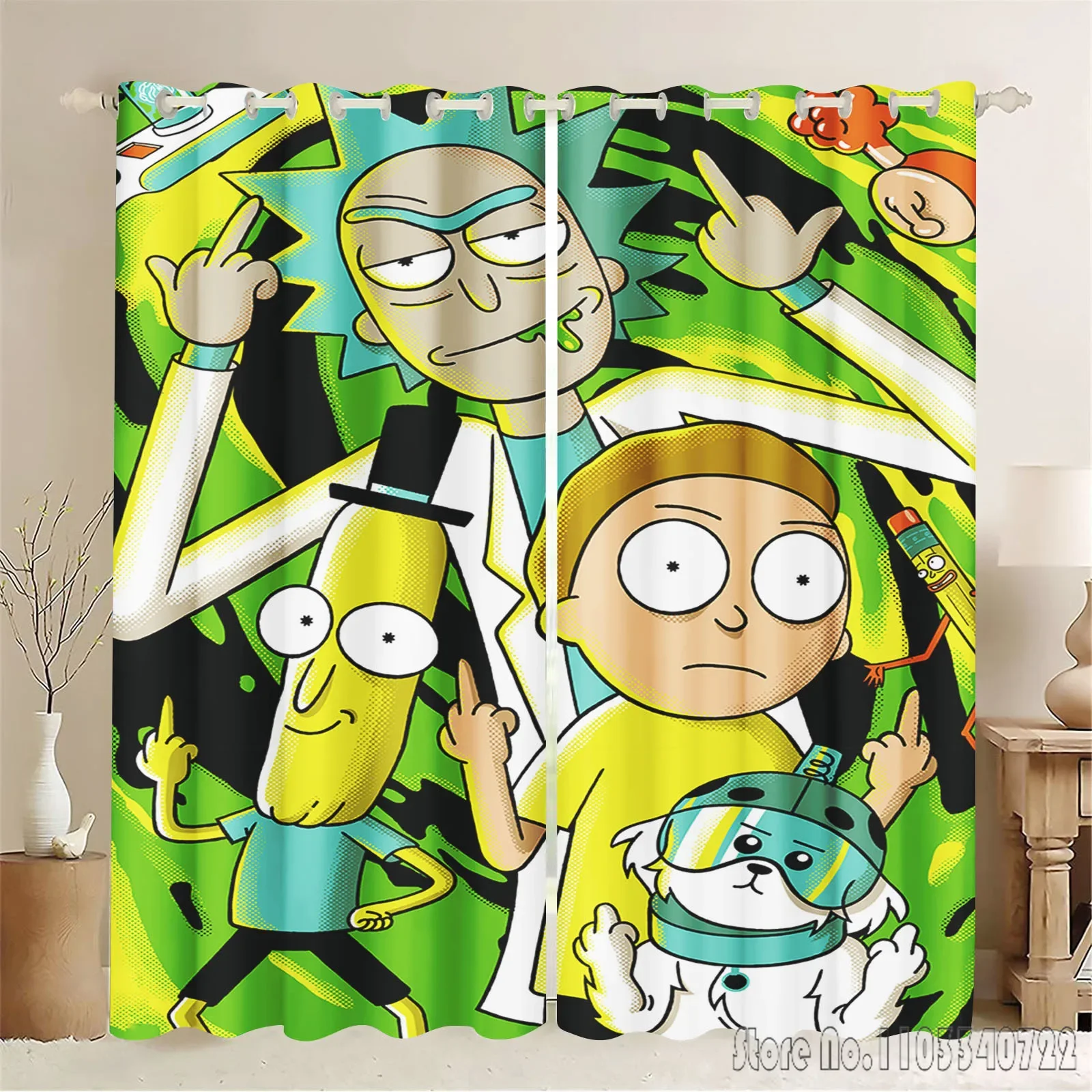 100% полиэстер домашние аниме R-Rick-Morty шторы для гостиной перфорированные
