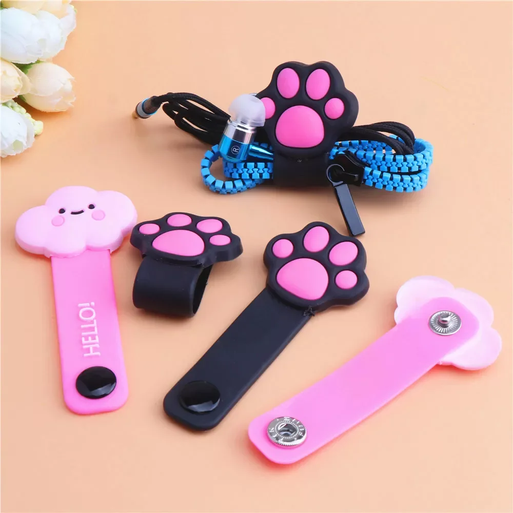 

Wire Storage Buckle Holder Mobile Phone Data Cable Winder Cat Paw Silicone Cute Earphone Cable Management Clip Organizer