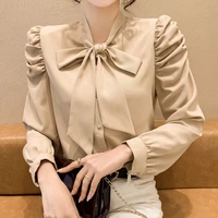 2022 spring puff sleeve blouse women bow chiffon long sleeve shirt ladies tops and blouses korean woman clothing chemise femme